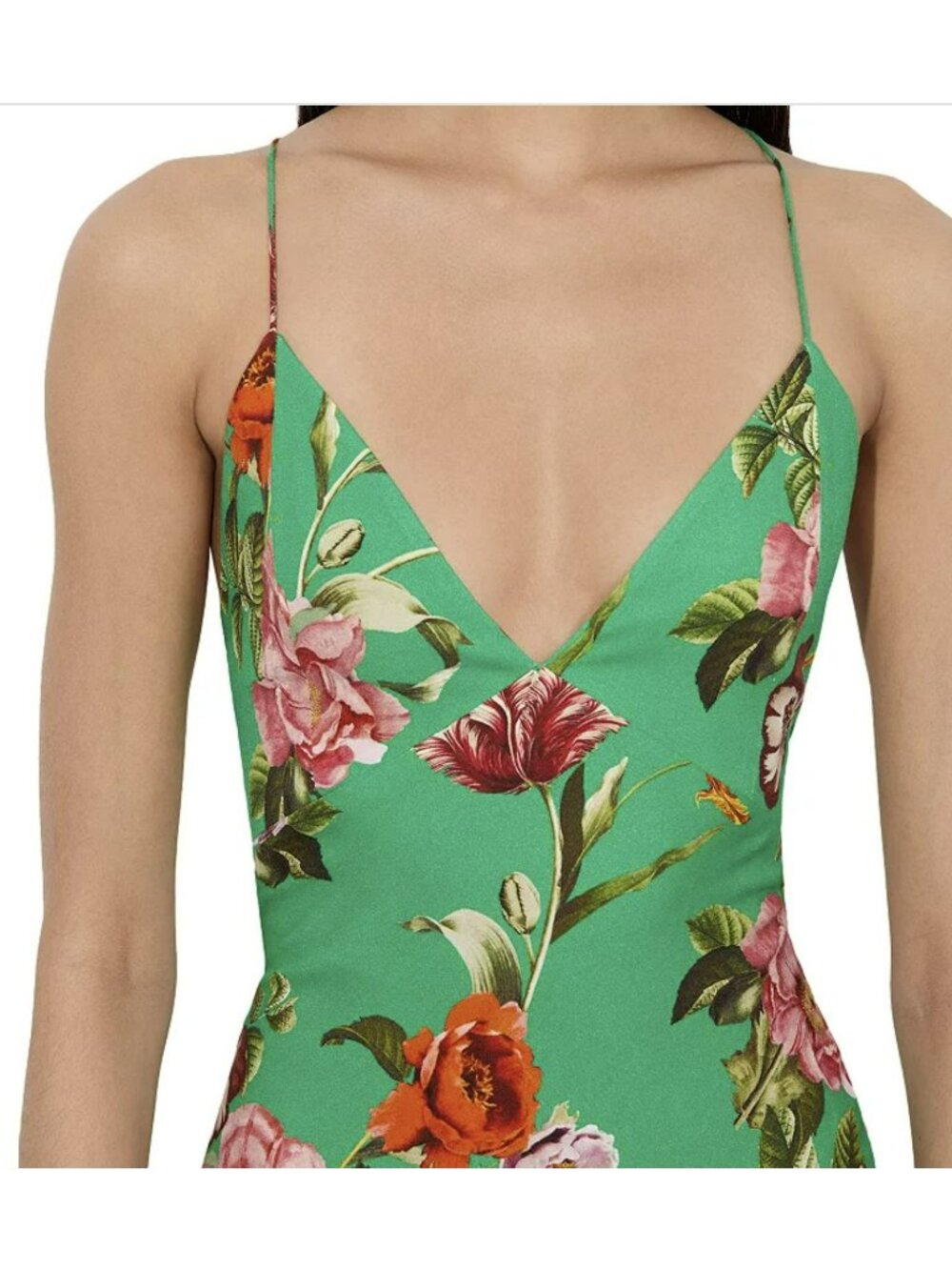 Alice + Olivia Green Floral Maxi Cross Back Long Dress Size 12 New - Picture 3 of 10